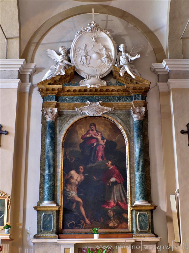 Fano (Pesaro e Urbino, Italy) - Altar of the Nursing Virgin with the Saints Sebastian and Carlo in the Basilica of St. Paternianus